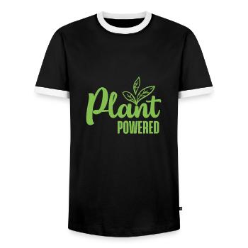 Plant Powered Vegan Geschenk - Männer Kontrast-T-Shirt - Schwarz/Weiß - Vorne - AI Model Female 172 light (172cm) & AI Model Male 178 light (178cm)