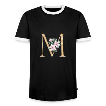 Alphabet M - Men's Ringer Shirt - black/white - Front - AI Model Female 172 light (172cm) & AI Model Male 178 light (178cm)