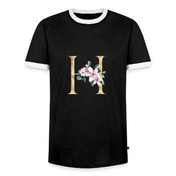 Alphabet H - Men's Ringer Shirt - black/white - Front - AI Model Female 172 light (172cm) & AI Model Male 178 light (178cm)