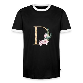 Alphabet D - Men's Ringer Shirt - black/white - Front - AI Model Female 172 light (172cm) & AI Model Male 178 light (178cm)