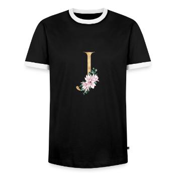Alphabet J - Men's Ringer Shirt - black/white - Front - AI Model Female 172 light (172cm) & AI Model Male 178 light (178cm)