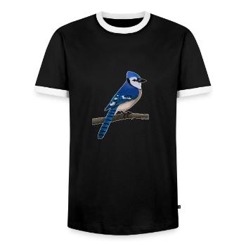 jz.birds Blue Jay Vogel Design - Männer Kontrast-T-Shirt - Schwarz/Weiß - Vorne - AI Model Female 172 light (172cm) & AI Model Male 178 light (178cm)