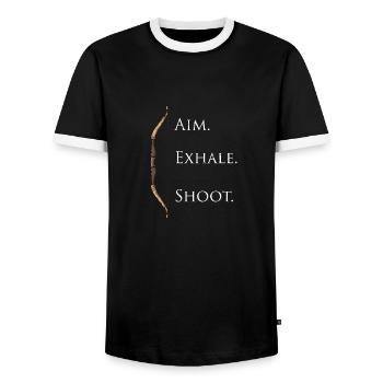 Aim Exhale Shoot Langbogen Bogenschießen Sport - Männer Kontrast-T-Shirt - Schwarz/Weiß - Vorne - AI Model Female 172 light (172cm) & AI Model Male 178 light (178cm)