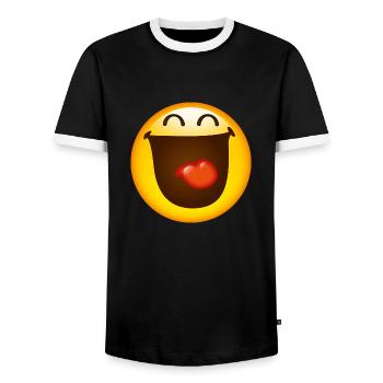 Smiley Glossy Happy - Men's Ringer Shirt - black/white - Front - AI Model Female 172 light (172cm) & AI Model Male 178 light (178cm)