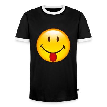 Smiley Cheeky - Men's Ringer Shirt - black/white - Front - AI Model Female 172 light (172cm) & AI Model Male 178 light (178cm)