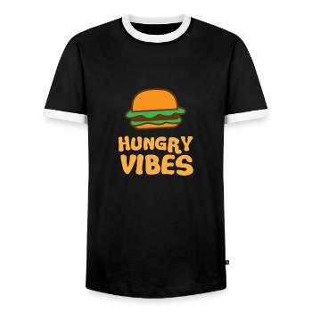 Ambiance affamée avec hamburger mignon - T-shirt contrasté Homme - noir/blanc - Devant - AI Model Female 172 light (172cm) & AI Model Male 178 light (178cm)