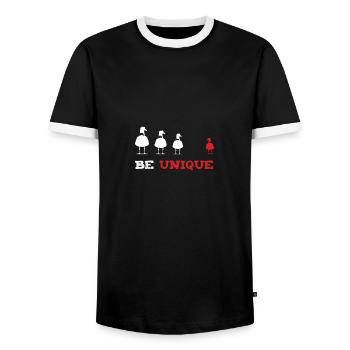 Be Unique - Be Unique - Banksy Style - Men's Ringer Shirt - black/white - Front - AI Model Female 172 light (172cm) & AI Model Male 178 light (178cm)