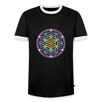 Seed of Life & Tetrahedron - Men's Ringer Shirt - black/white - Front - AI Model Female 172 light (172cm) & AI Model Male 178 light (178cm)