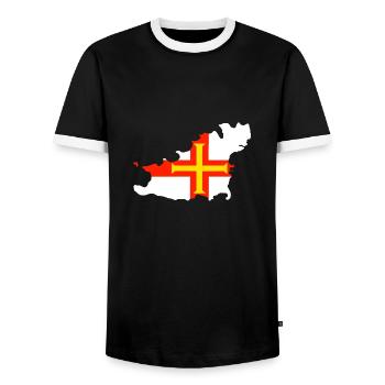 Map and Flag of Guernsey - Men's Ringer Shirt - black/white - Front - AI Model Female 172 light (172cm) & AI Model Male 178 light (178cm)