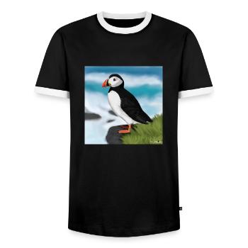 Illustration de conception d'oiseau macareux moine peint - T-shirt contrasté Homme - noir/blanc - Devant - AI Model Female 172 light (172cm) & AI Model Male 178 light (178cm)