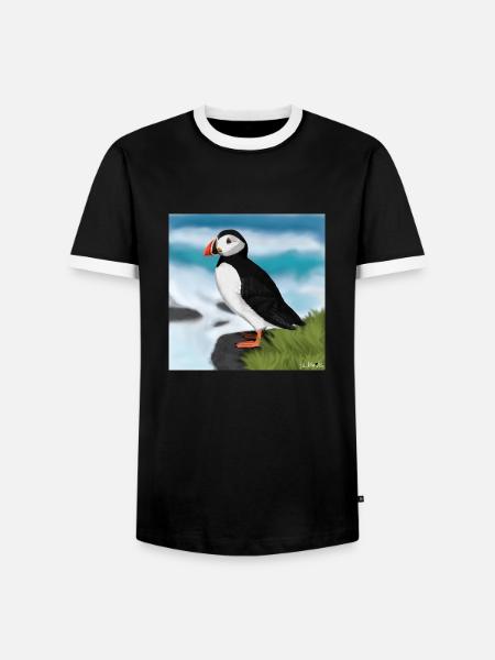 Illustration de conception d'oiseau macareux moine peint - T-shirt contrasté Homme - noir/blanc