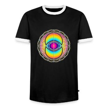 Vesica Piscis, Nordic, Sacred Geometry, Avalon - Men's Ringer Shirt - black/white - Front - AI Model Female 172 light (172cm) & AI Model Male 178 light (178cm)