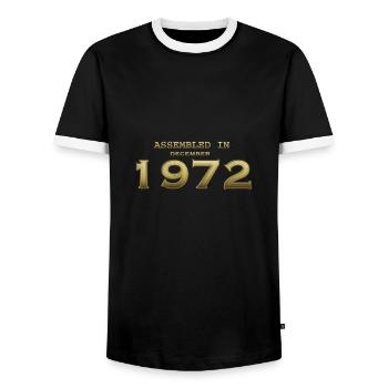 Assembled December 1972 - Men's Ringer Shirt - black/white - Front - AI Model Female 172 light (172cm) & AI Model Male 178 light (178cm)