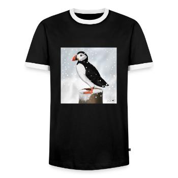 Macareux peint dans la conception d'oiseaux de neige - T-shirt contrasté Homme - noir/blanc - Devant - AI Model Female 172 light (172cm) & AI Model Male 178 light (178cm)