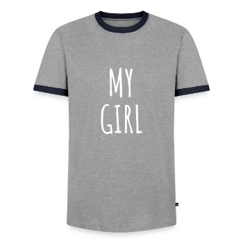 Ma fille | Cool & Design amusant - T-shirt contrasté Homme - gris/marine  - Devant - AI Model Female 172 light (172cm) & AI Model Male 178 light (178cm)