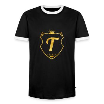 Lettre T or - T-shirt contrasté Homme - noir/blanc - Devant - AI Model Female 172 light (172cm) & AI Model Male 178 light (178cm)
