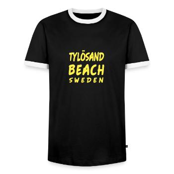 Tylösand Beach Strand Halmstad Sweden Tyludden - Men's Ringer Shirt - black/white - Front - AI Model Female 172 light (172cm) & AI Model Male 178 light (178cm)