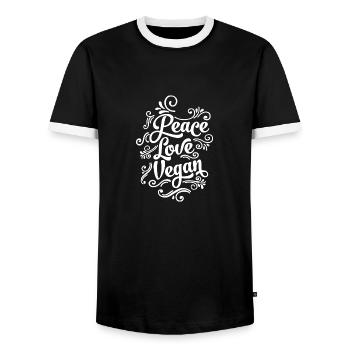 Peace Love Vegan Gift - Men's Ringer Shirt - black/white - Front - AI Model Female 172 light (172cm) & AI Model Male 178 light (178cm)