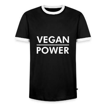 Vegan Power Geschenk - Männer Kontrast-T-Shirt - Schwarz/Weiß - Vorne - AI Model Female 172 light (172cm) & AI Model Male 178 light (178cm)