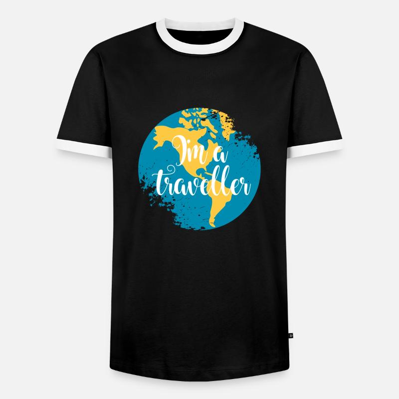Button Traveller Amerika - Männer Kontrast-T-Shirt - Schwarz/Weiß