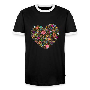 Herzen Blumen Blüten Peace-Zeichen Yin und Yang - Männer Kontrast-T-Shirt - Schwarz/Weiß - Vorne - AI Model Female 172 light (172cm) & AI Model Male 178 light (178cm)