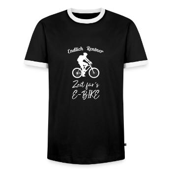 Endlich Rentner Zeit für`s E-Bike Bike Fahrrad - Männer Kontrast-T-Shirt - Schwarz/Weiß - Vorne - AI Model Female 172 light (172cm) & AI Model Male 178 light (178cm)