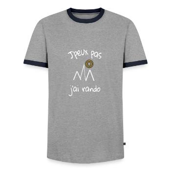 I can not go hiking - Men's Ringer Shirt - grey/navy  - Front - AI Model Female 172 light (172cm) & AI Model Male 178 light (178cm)