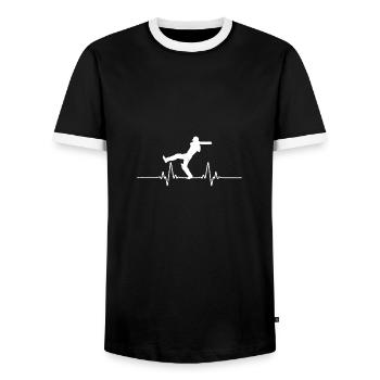Heartbeat cricket player gift idea - Men's Ringer Shirt - black/white - Front - AI Model Female 172 light (172cm) & AI Model Male 178 light (178cm)