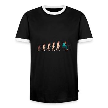 Evolution Developer Programmer Geschenkidee - Männer Kontrast-T-Shirt - Schwarz/Weiß - Vorne - AI Model Female 172 light (172cm) & AI Model Male 178 light (178cm)