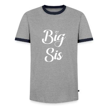 Cadeau soeur soeur Big Sis - T-shirt contrasté Homme - gris/marine  - Devant - AI Model Female 172 light (172cm) & AI Model Male 178 light (178cm)