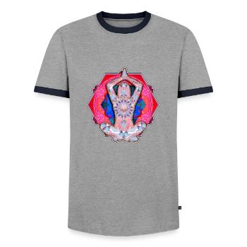 Yoga Patterns Red And Blue - Men's Ringer Shirt - grey/navy  - Front - AI Model Female 172 light (172cm) & AI Model Male 178 light (178cm)