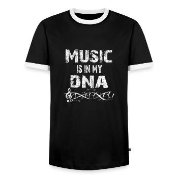 MUSIC IS IN MY DNA Musiker Shirt - Männer Kontrast-T-Shirt - Schwarz/Weiß - Vorne - AI Model Female 172 light (172cm) & AI Model Male 178 light (178cm)