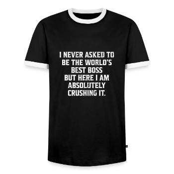 I never asked to be the world`s Best Boss Geschenk - Männer Kontrast-T-Shirt - Schwarz/Weiß - Vorne - AI Model Female 172 light (172cm) & AI Model Male 178 light (178cm)