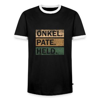 Onkel Pate Held Geschenkidee - Männer Kontrast-T-Shirt - Schwarz/Weiß - Vorne - AI Model Female 172 light (172cm) & AI Model Male 178 light (178cm)