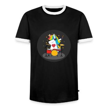 Dabbing unicorn with drums - Men's Ringer Shirt - black/white - Front - AI Model Female 172 light (172cm) & AI Model Male 178 light (178cm)