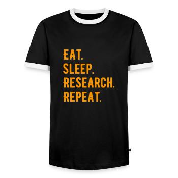 Eat Sleep Research Repeat Phd Geschenk - Männer Kontrast-T-Shirt - Schwarz/Weiß - Vorne - AI Model Female 172 light (172cm) & AI Model Male 178 light (178cm)