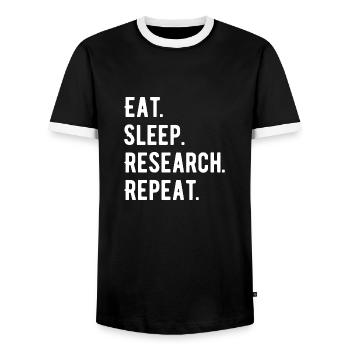 Eat Sleep Research Repeat Phd Geschenk - Männer Kontrast-T-Shirt - Schwarz/Weiß - Vorne - AI Model Female 172 light (172cm) & AI Model Male 178 light (178cm)