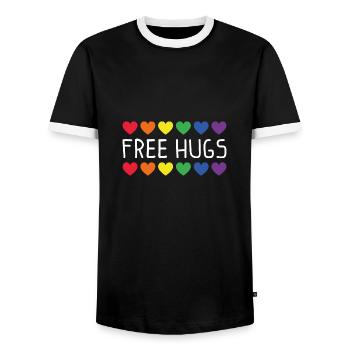 Cadeau Hugs LGBT Gay Pride gratuit - T-shirt contrasté Homme - noir/blanc - Devant - AI Model Female 172 light (172cm) & AI Model Male 178 light (178cm)