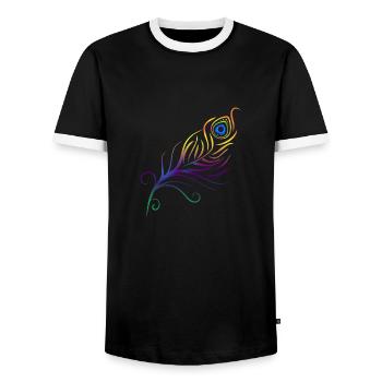 Tribal Tattoo Pfauenfeder Feder Geschenkidee - Männer Kontrast-T-Shirt - Schwarz/Weiß - Vorne - AI Model Female 172 light (172cm) & AI Model Male 178 light (178cm)