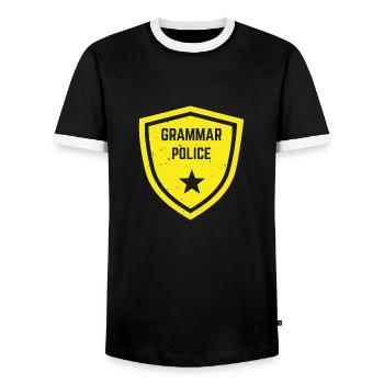 Grammar Police Police Police Officer Gift - Men's Ringer Shirt - black/white - Front - AI Model Female 172 light (172cm) & AI Model Male 178 light (178cm)
