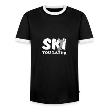 Ski you later - Men's Ringer Shirt - black/white - Front - AI Model Female 172 light (172cm) & AI Model Male 178 light (178cm)