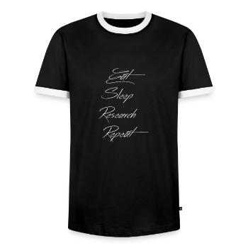 Eat Sleep Research Repeat Phd Geschenk - Männer Kontrast-T-Shirt - Schwarz/Weiß - Vorne - AI Model Female 172 light (172cm) & AI Model Male 178 light (178cm)