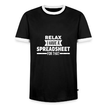 Relax i have Spreadsheet for that accountant - Men's Ringer Shirt - black/white - Front - AI Model Female 172 light (172cm) & AI Model Male 178 light (178cm)