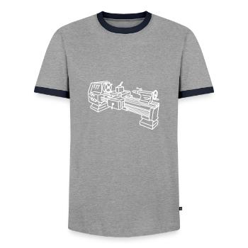 Lathe mechanic workshop gift - Men's Ringer Shirt - grey/navy  - Front - AI Model Female 172 light (172cm) & AI Model Male 178 light (178cm)