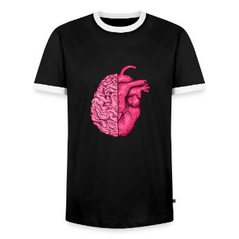 Heart vs. Brain head versus heart mind vs. heart - Men's Ringer Shirt - black/white - Front - AI Model Female 172 light (172cm) & AI Model Male 178 light (178cm)