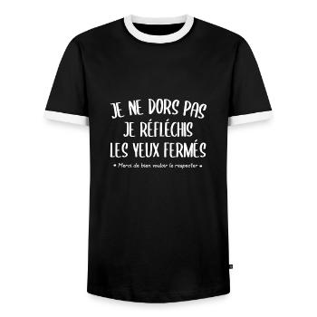 Je ne dors pas, je réfléchis les yeux fermés - T-shirt contrasté Homme - noir/blanc - Devant - AI Model Female 172 light (172cm) & AI Model Male 178 light (178cm)