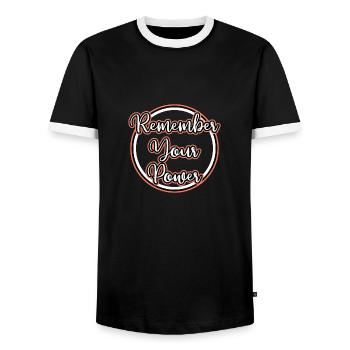 saying - Men's Ringer Shirt - black/white - Front - AI Model Female 172 light (172cm) & AI Model Male 178 light (178cm)
