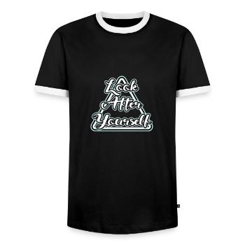saying - Men's Ringer Shirt - black/white - Front - AI Model Female 172 light (172cm) & AI Model Male 178 light (178cm)