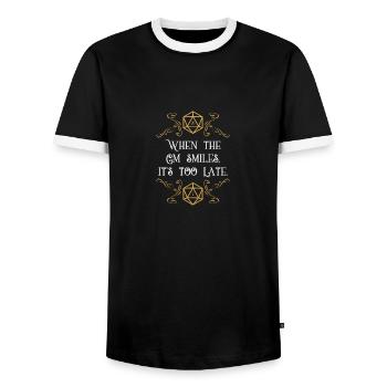 Wenn der GM lächelt, ist es zu spät - Männer Kontrast-T-Shirt - Schwarz/Weiß - Vorne - AI Model Female 172 light (172cm) & AI Model Male 178 light (178cm)