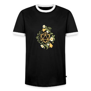 Polyhedral D20 Dice Plant and Flowers Tabletop RPG - Men's Ringer Shirt - black/white - Front - AI Model Female 172 light (172cm) & AI Model Male 178 light (178cm)